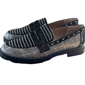 Betsy Johnson NWOB “Darian” Black & White Gingham Embellished Loafers Size 11M